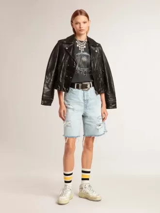 Bermudashorts til kvinder i denim med slidt look