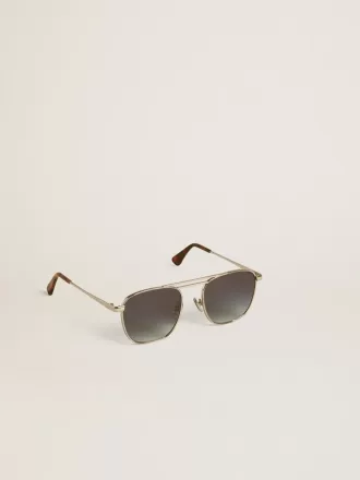 Solbriller i aviator-stil med sølvfarvet stel og blå glas