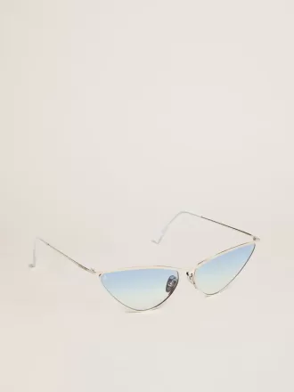 Solbriller i cat-eye-stil med sølvfarvet stel og blå glas