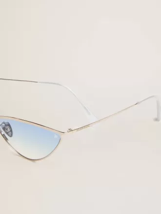 Solbriller i cat-eye-stil med sølvfarvet stel og blå glas