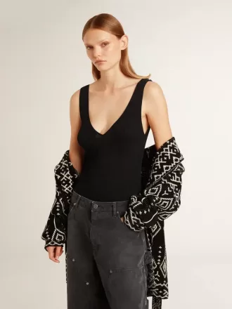 Sort bodysuit med V-hals til kvinder