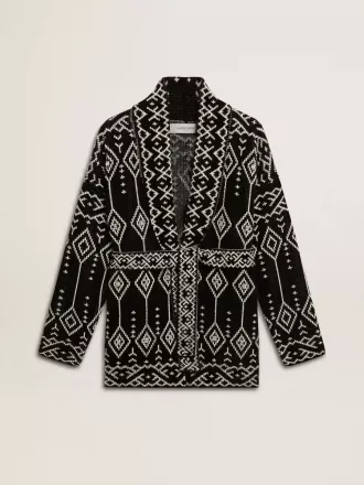 Sort cardigan til kvinder med bælte og krystaller