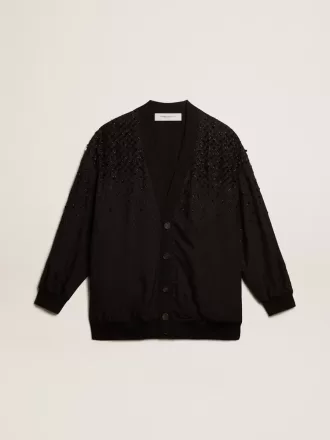 Sort cardigan til kvinder med skyggefuldt broderi