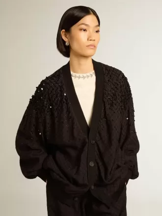 Sort cardigan til kvinder med skyggefuldt broderi