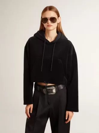 Sort chenille-sweatshirt til kvinder med broderi på ryggen