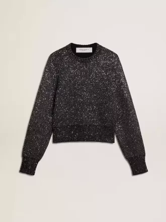 Sort cropped sweater i uldblanding til kvinder med pailletter overalt