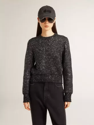 Sort cropped sweater i uldblanding til kvinder med pailletter overalt