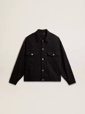 Sort denimjakke til kvinder med broderi