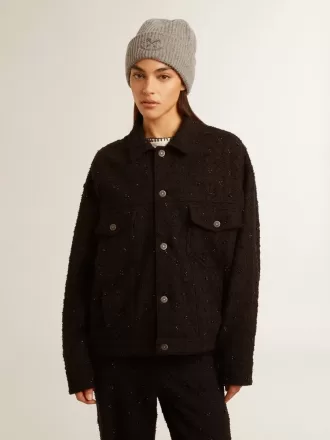 Sort denimjakke til kvinder med broderi