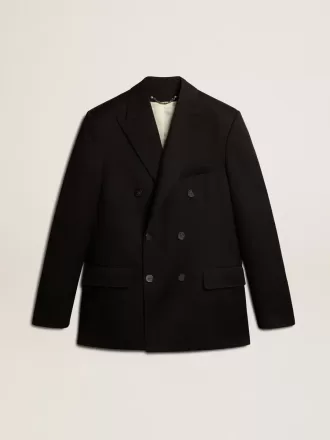 Sort dobbeltradet herreblazer med knaplukning
