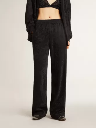 Sort joggingbukser til kvinder med tone-i-tone toile de jouy-print