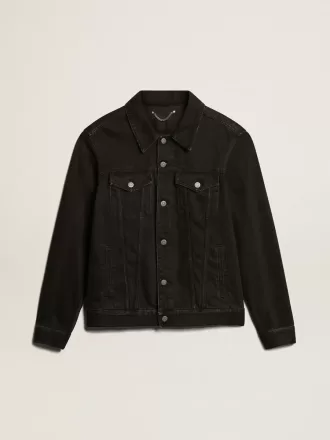 Sort one-wash denimjakke til mænd