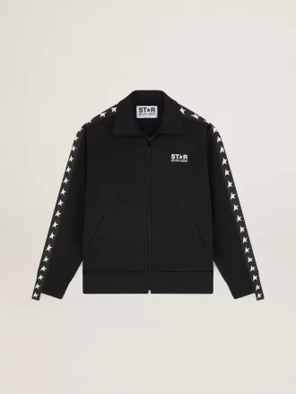 Sort sweatshirt med lynlås og hvide stjerner til kvinder