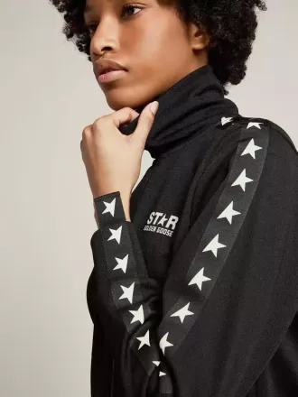 Sort sweatshirt med lynlås og hvide stjerner til kvinder