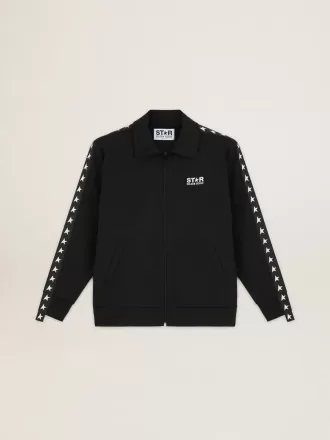 Sort sweatshirt med lynlås og hvide stjerner til mænd
