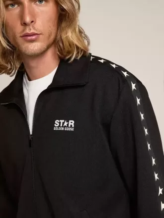 Sort sweatshirt med lynlås og hvide stjerner til mænd