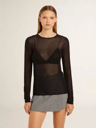 Sort T-shirt med rund hals til kvinder
