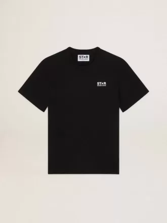 Sort T-shirt til mænd med kontrastfarvet hvidt logo og stjerne