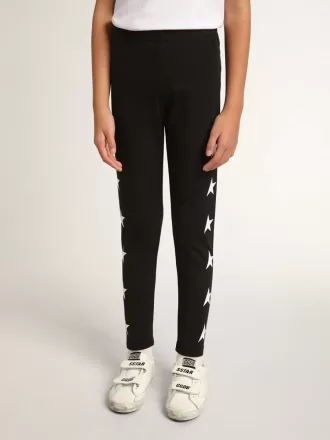 Sorte leggings til piger med hvide stjerner på siderne