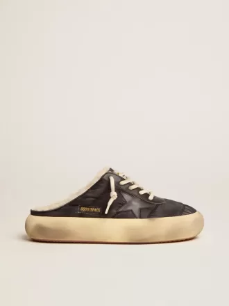 Space-Star Sabot herresko i quiltet sort nylon med shearling-foring