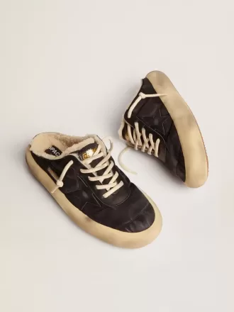 Space-Star Sabot herresko i quiltet sort nylon med shearling-foring