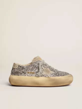 Space-Star sko til kvinder i sølvglitter med shearling-foring
