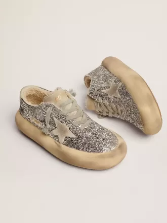 Space-Star sko til kvinder i sølvglitter med shearling-foring