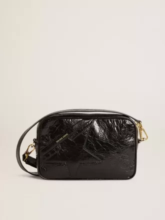 Star Bag i blankt sort læder med tone-i-tone stjerne