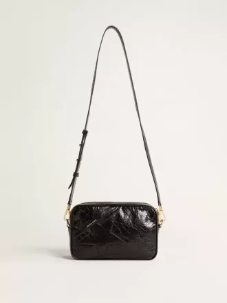 Star Bag i blankt sort læder med tone-i-tone stjerne