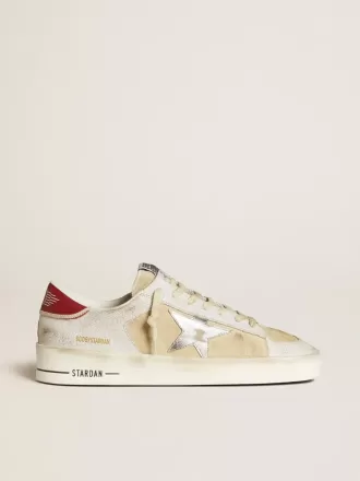 Stardan til mænd i nubuck og crackle læder med sølvmetallisk læderstjerne