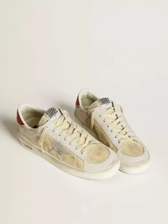 Stardan til mænd i nubuck og crackle læder med sølvmetallisk læderstjerne