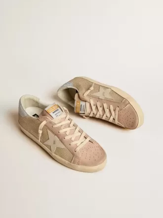 Super-Star LTD i hvidt net og lyserødt nubuck med Swarovski-krystaller på hælflappen