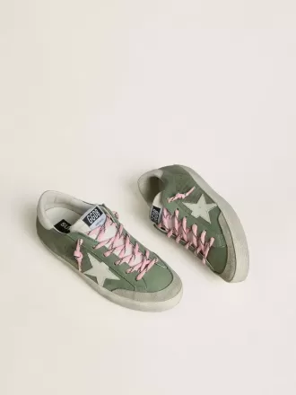 Super-Star LTD til kvinder i grøn nubuck med hvid læderstjerne og hælkappe