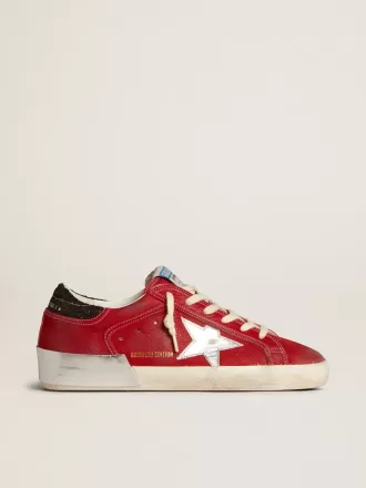 Super-Star LTD til kvinder i rødt nubuck med læderstjerne og glitterhælkappe