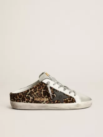 Super-Star Sabot til kvinder i leopardprintet ponyskind med sort stjerne