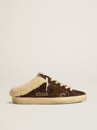 Super-Star Sabots i glitter med brun stjerne og shearlingforing