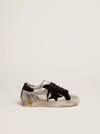 Super-Star sneakers i sølvfarvet læder med ruskindsindsatser