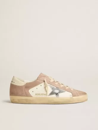 Super-Star sneakers til kvinder i pink ruskind med sølvfarvet metalstjerne i læder