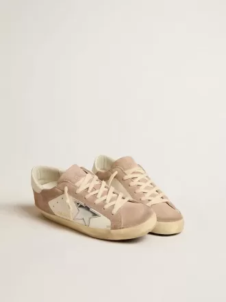 Super-Star sneakers til kvinder i pink ruskind med sølvfarvet metalstjerne i læder