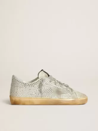 Super-Star til kvinder i ældet hvid nubuck med Swarovski-krystaller