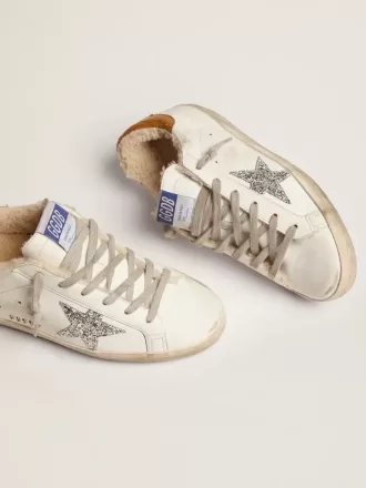 Super-Star til kvinder med shearling-foring og sølvglitterstjerne
