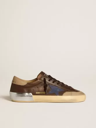 Super-Star til mænd i læder med blå læderstjerne og beige nubuck-hælkappe