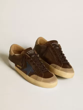 Super-Star til mænd i læder med blå læderstjerne og beige nubuck-hælkappe