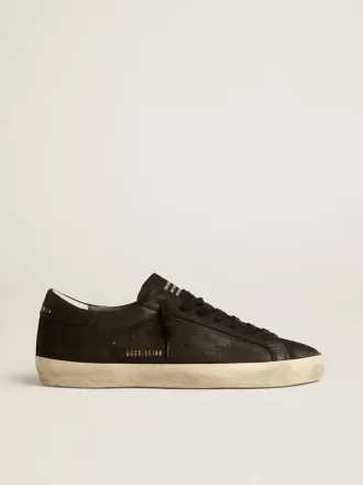 Super-Star til mænd i sort nubuck med perforeret stjerne og sort nubuck-hælkappe