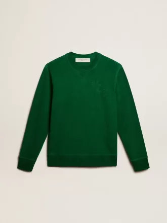 Sweatshirt med rund hals i grøn bomuldsfleece Sweatshirt med rund hals i grøn bomuldsfleece