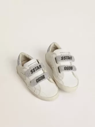 Teen Old School i hvidt læder med sølvfarvet Swarovski-krystal på hælflappen og remmene
