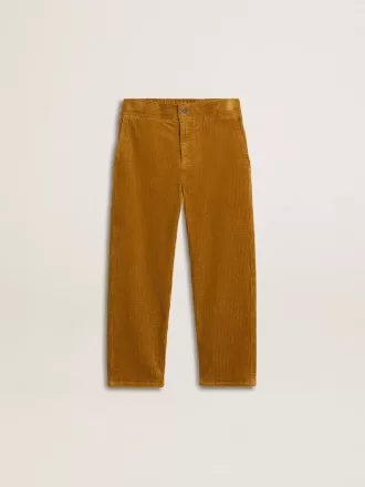 Tobaksfarvede chino-bukser til drenge med broderi