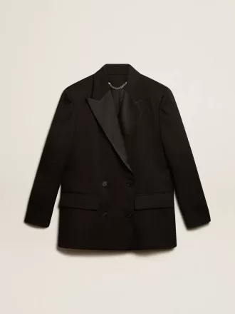 Tuxedo-jakke til kvinder i sort uldgabardine