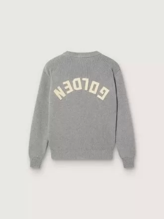 Unisex Golden sweater til børn i ribbet grå melange med logo på ryggen