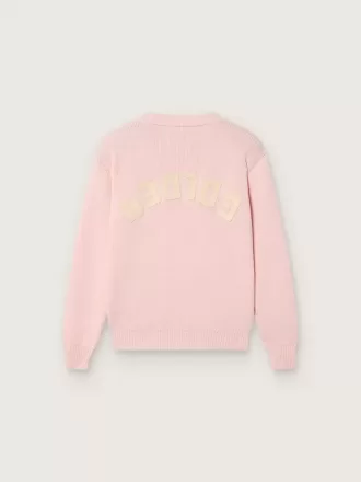 Unisex lyserød ribbet Golden sweater til børn med Golden logo på ryggen